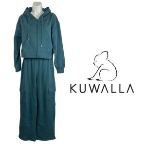 Kuwalla Tee NWT Tapestry Blue Cargo Wide Leg Cropped Zip Hoodie Sweatsuit - XS/M